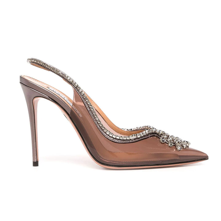 Womens Clear Heels Summer Pointed Toe Chain Sandals with Rhinestones
