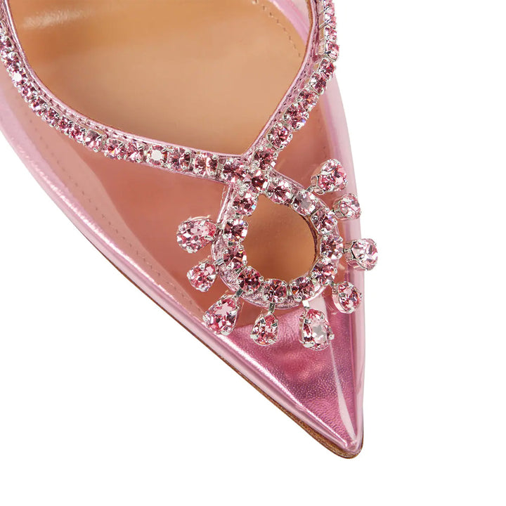 Womens Clear Heels Summer Pointed Toe Chain Sandals with Rhinestones
