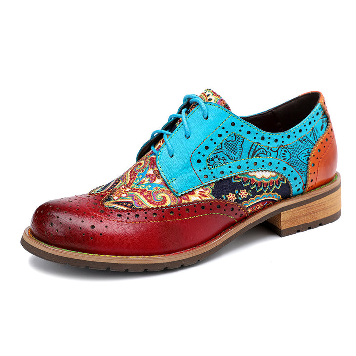 Womens Bohemian Handmade Brogue Lace-up Leather Shoes