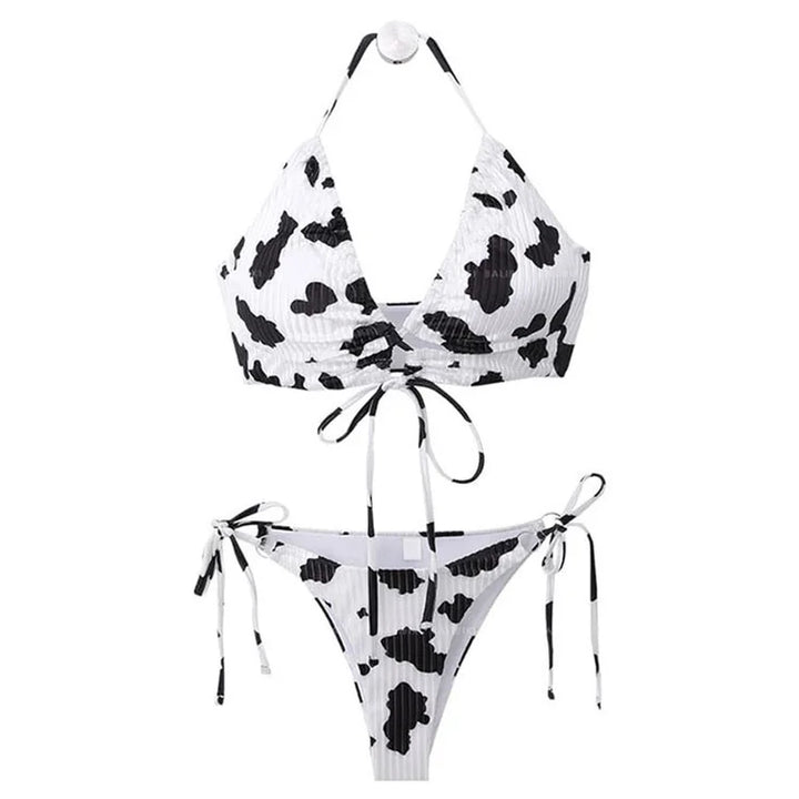 Cow Print Lace Up Bikini Swimwear