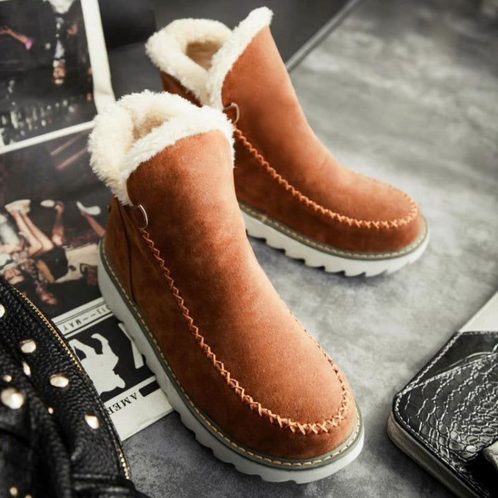 Winter Ankle Boots Fur Lining Flat Heel Boots For Women