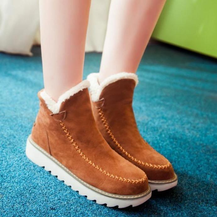Winter Ankle Boots Fur Lining Flat Heel Boots For Women
