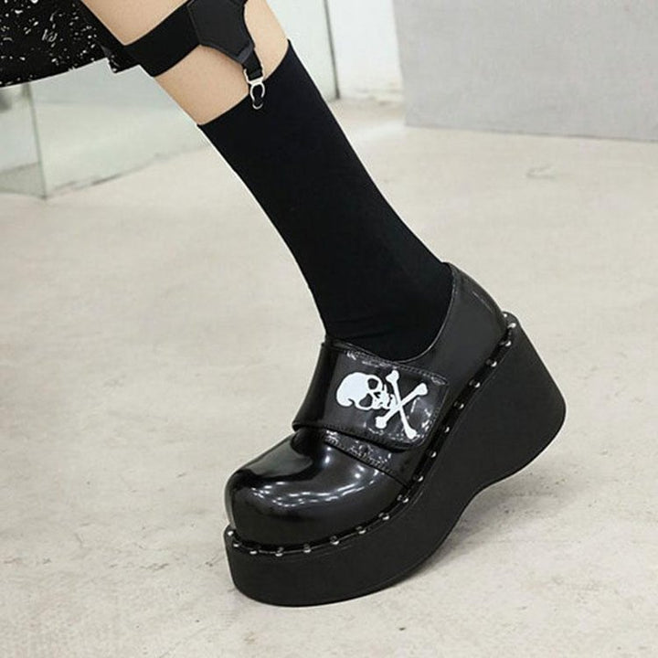 Platform Gothic Skeleton Print Mary Jane Shoes