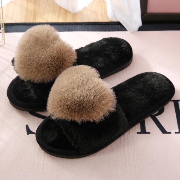 Women Cute Home Comfort Heart Fur Slippers