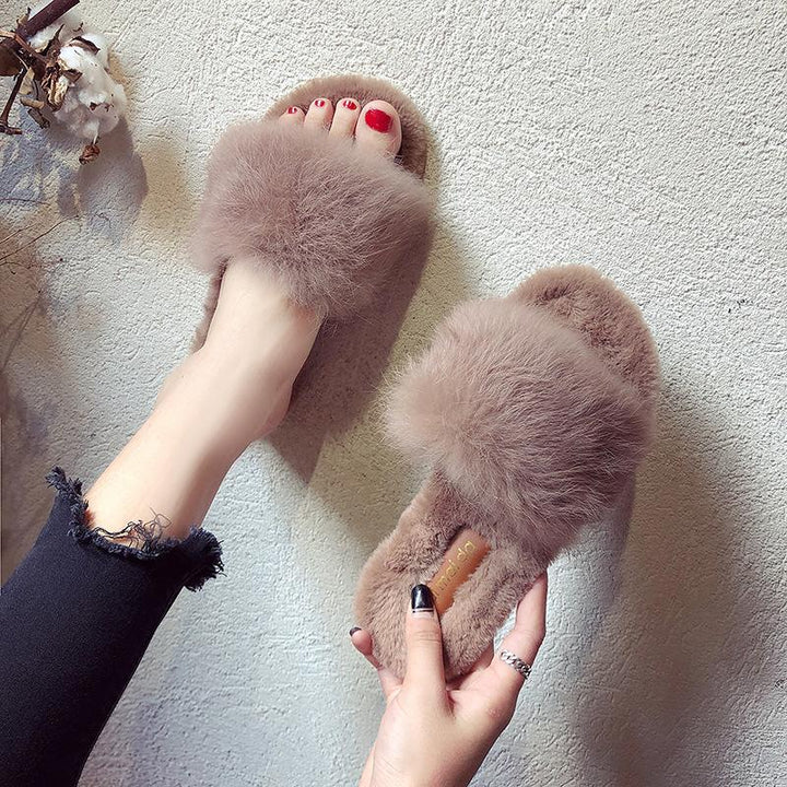 Womens Open Toe Fluffy Furry Fur Comfy Slippers