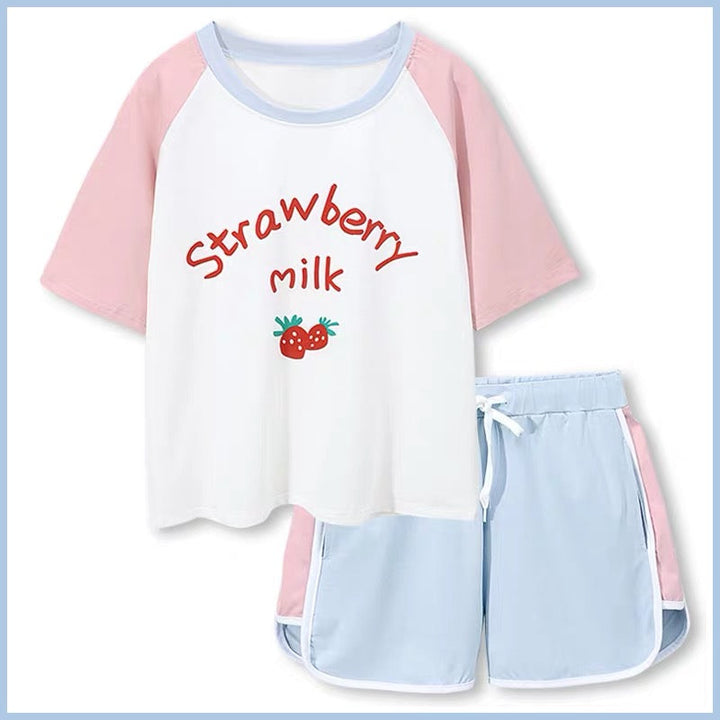 Women's Sleepwear Cute Strawberry Print Tee and Shorts Pajama Set