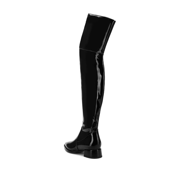 Thigh High Boots No Heel Women Patent Leather Elastic Boots Plus Size