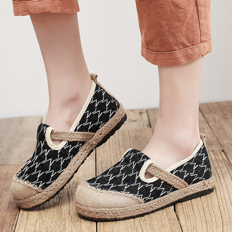Womens National Style Flats Slip On Shoes Woven Loafers