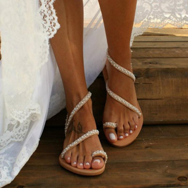 Boho Handmade Pearl Beach Sandals Bridal For Women