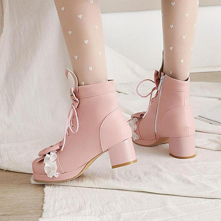 Bow Knot Sweet Strawberry Lace Up Boots