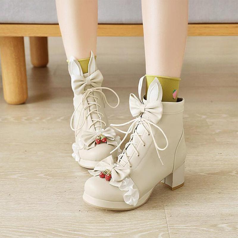 Bow Knot Sweet Strawberry Lace Up Boots