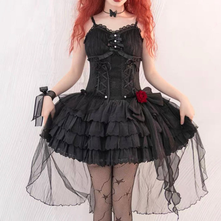 Gothic Vintage Lolita Dress Black White Adjustable Elastic