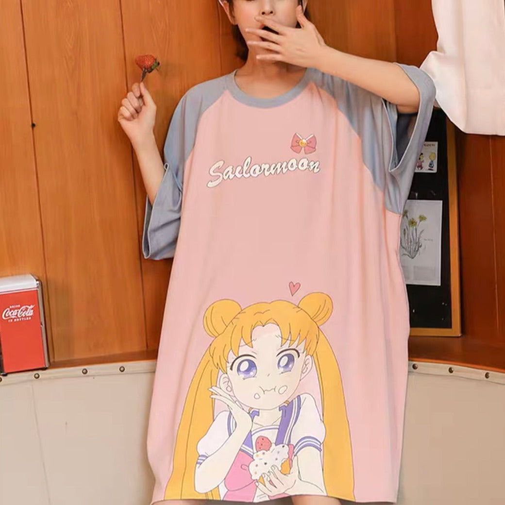 Cartoon Beauty Girl Print Kawaii Cute Loose Pajamas Night Dress
