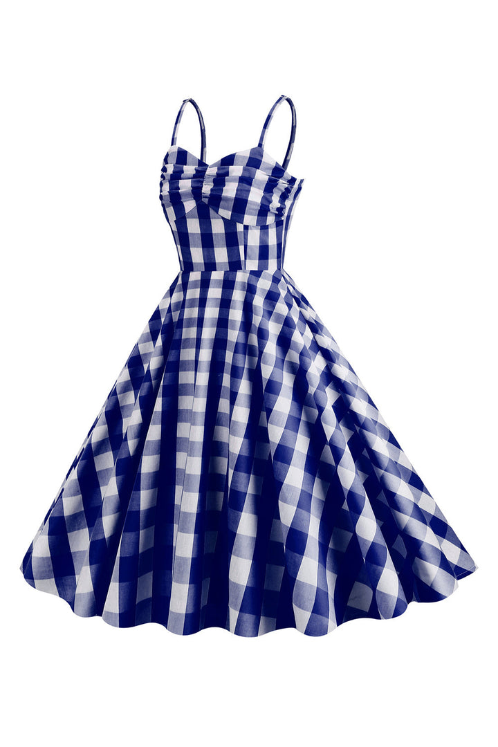 Spaghetti Straps Plaid 1950s Dress