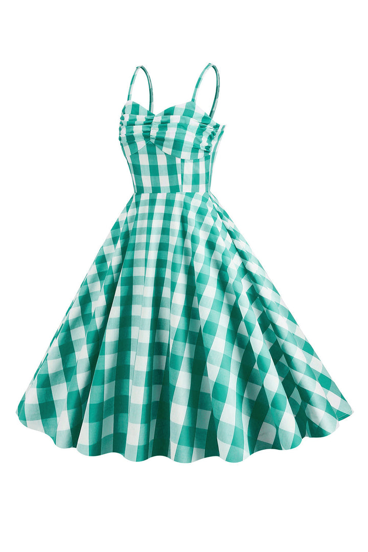 Spaghetti Straps Plaid 1950s Dress