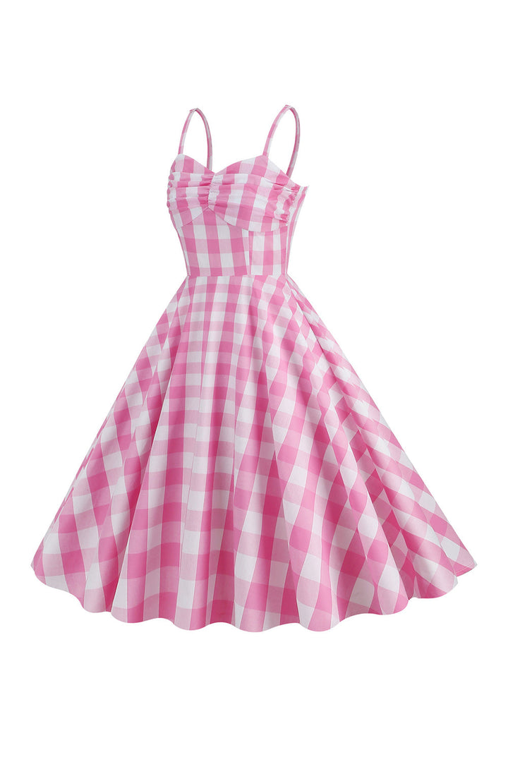 Spaghetti Straps Plaid 1950s Dress