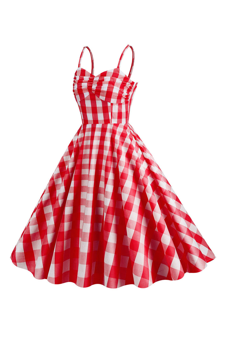 Spaghetti Straps Plaid 1950s Dress