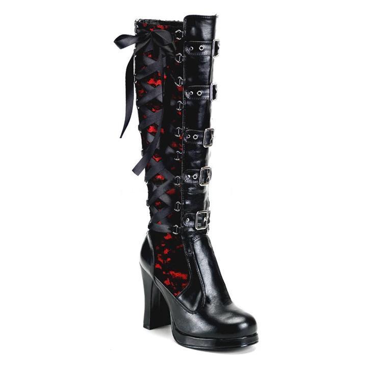 Black Gothic Heeled Boots with Buckle