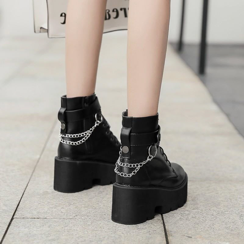 Fashion Chain Motorcycle Platform Ankle Boots
