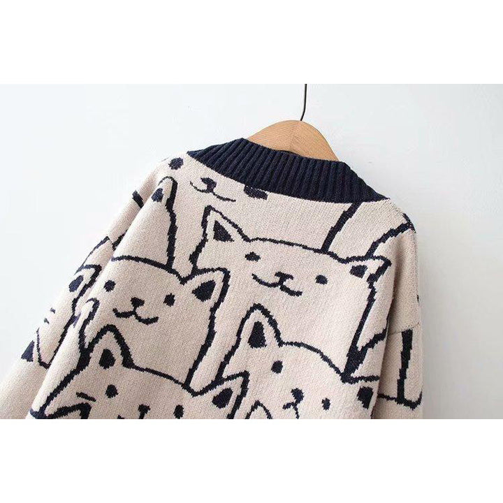 Spring Cute Cat Printed Cardigan Sweater
