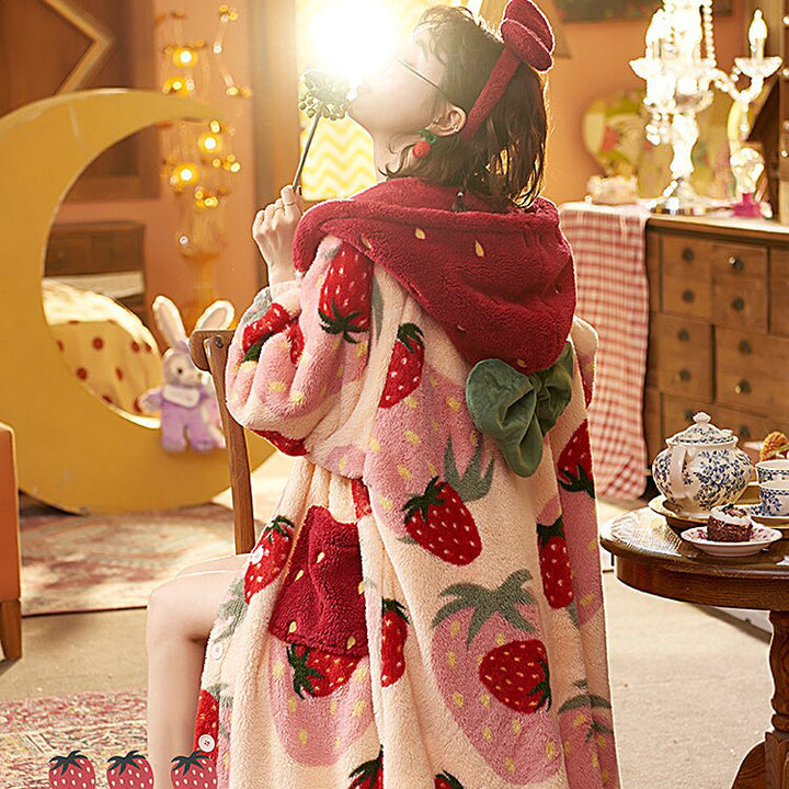 Cute Winter Strawberry Coral Velvet Pajama