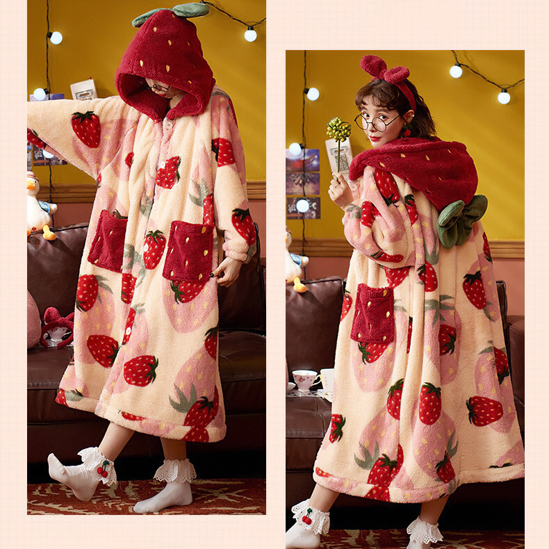Cute Winter Strawberry Coral Velvet Pajama
