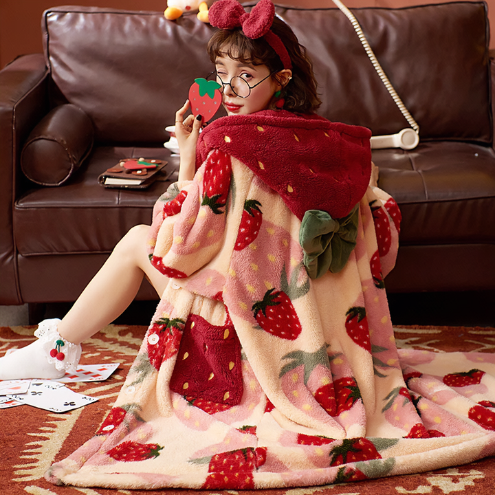 Cute Winter Strawberry Coral Velvet Pajama