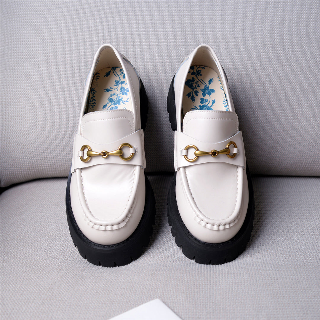 Handmade Leather Loafers Metal Platform Vintage Mary Jane Shoes