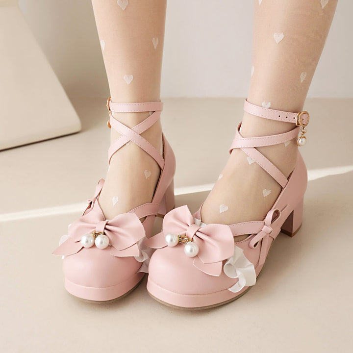 Cute Round Toe Cross Strap Lolita Japanese Mary Jane Shoes