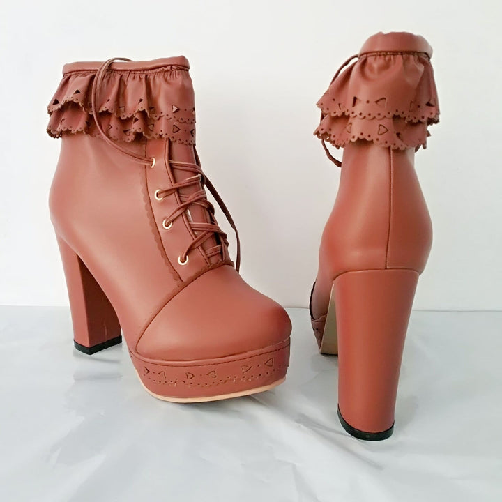 Sweet Elegant Thick Platform Heels Short Boots