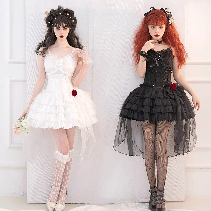 Gothic Vintage Lolita Dress Black White Adjustable Elastic