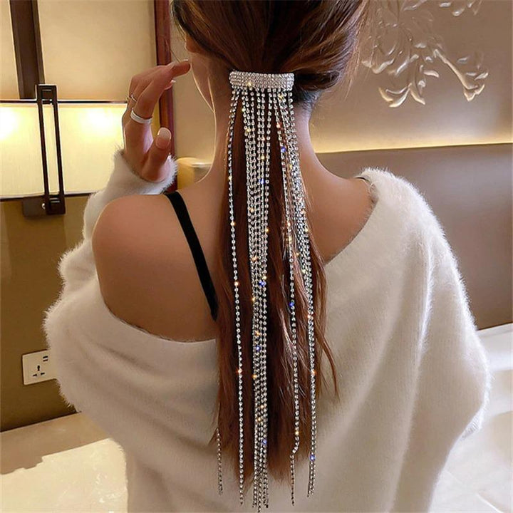 Rhinestones Long Chain Tassel Hairwear Barrette Party Gifts Bling Hair Clips