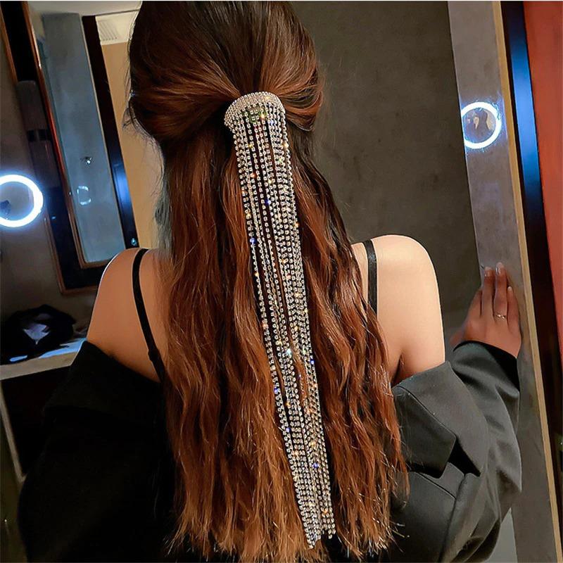 Rhinestones Long Chain Tassel Hairwear Barrette Party Gifts Bling Hair Clips