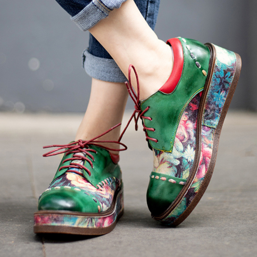 Womens Vintage Comfy Casual Stitching Floral Oxfords Shoes