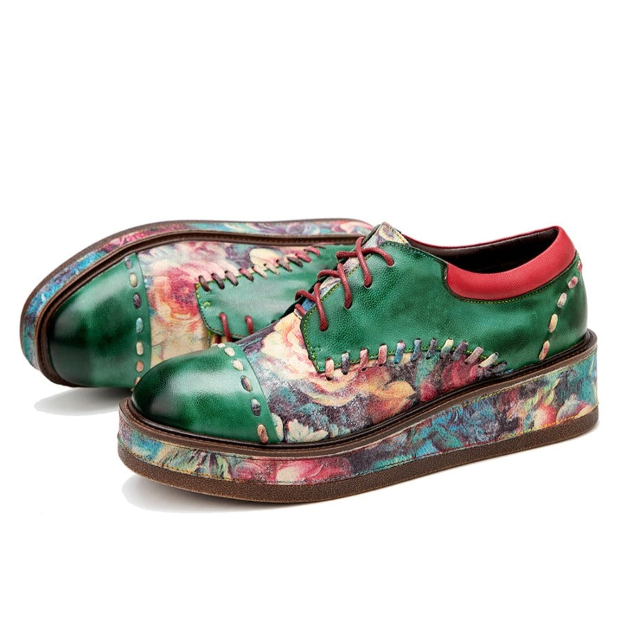 Womens Vintage Comfy Casual Stitching Floral Oxfords Shoes