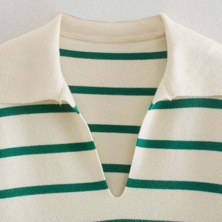 Striped Sweaters Lapel V Neck Long Sleeve Chunky Knit Oversized Pullover Sweater Jumper
