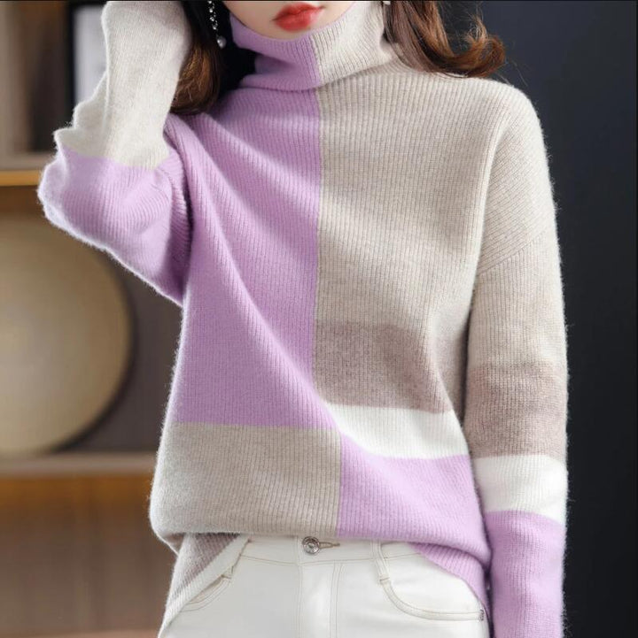 Womens Jennie Fuzzy Color Block High Neck Sweater