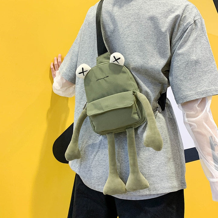 Cute Frog Zipper Canvas Crossboby Bag