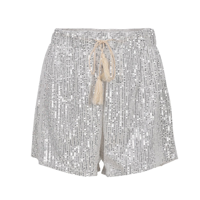 Women's Glitter Sequins Shorts Sparkly Wide Leg Party Shorts