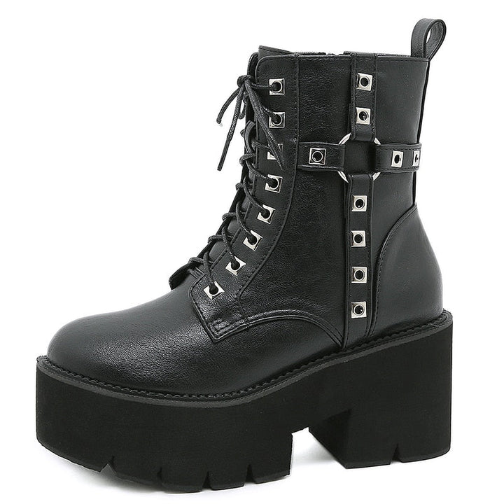 Womens Platform Boots Ankle Boots Goth Chunky Heel Combat Boots Lace Up Zip Knight Booties