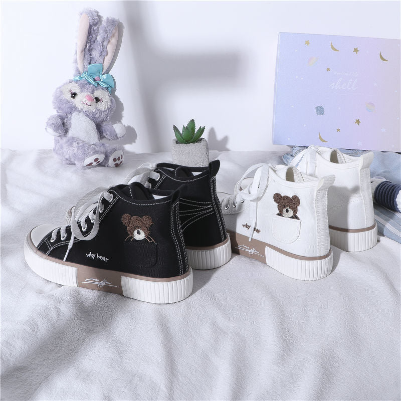 Womens Cute Bear Canvas Sneakers High Top