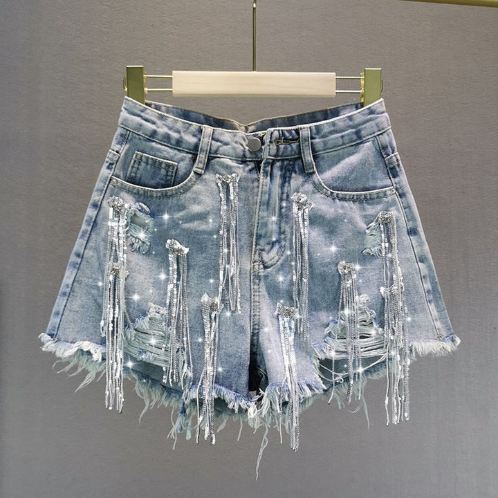 Women Denim Shorts Tassels Jean Shorts