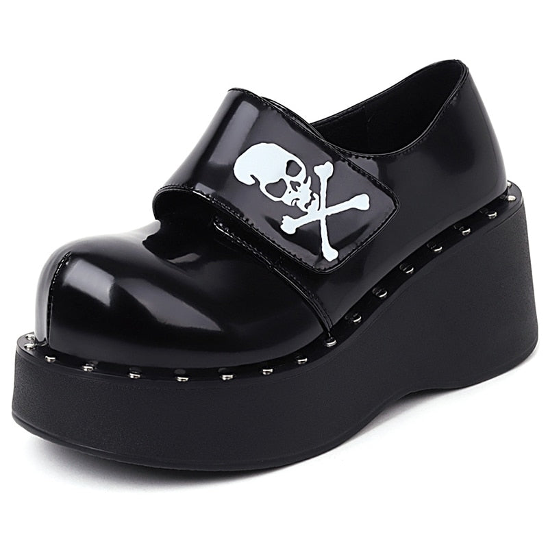 Platform Gothic Skeleton Print Mary Jane Shoes