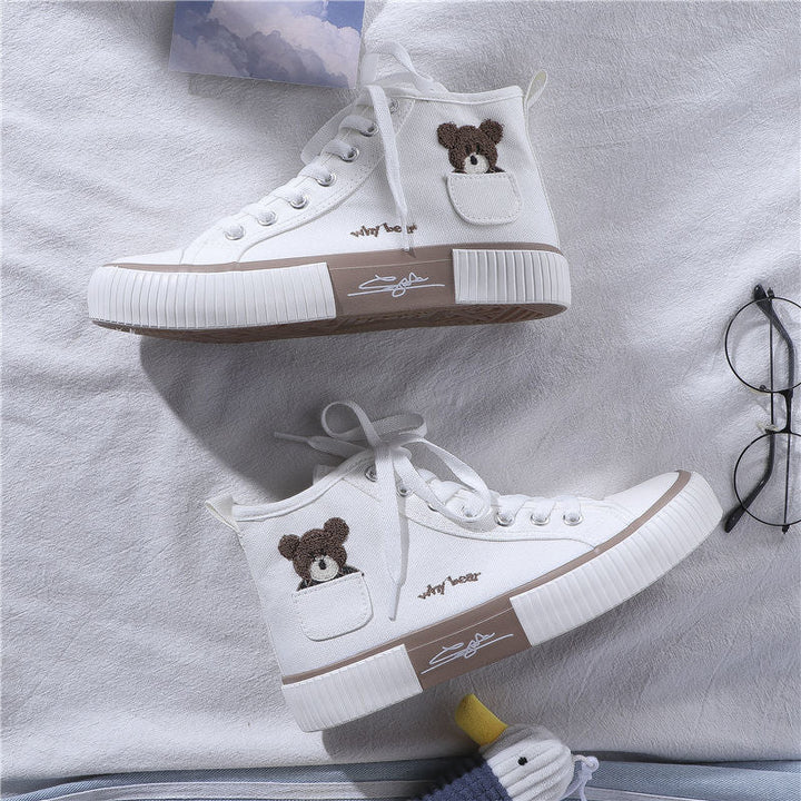 Womens Cute Bear Canvas Sneakers High Top