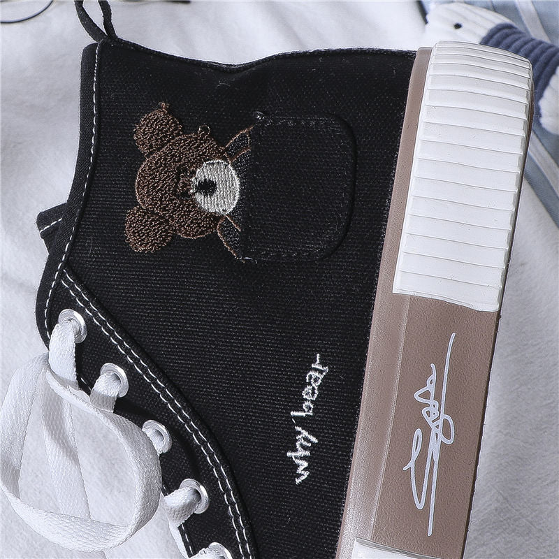 Womens Cute Bear Canvas Sneakers High Top