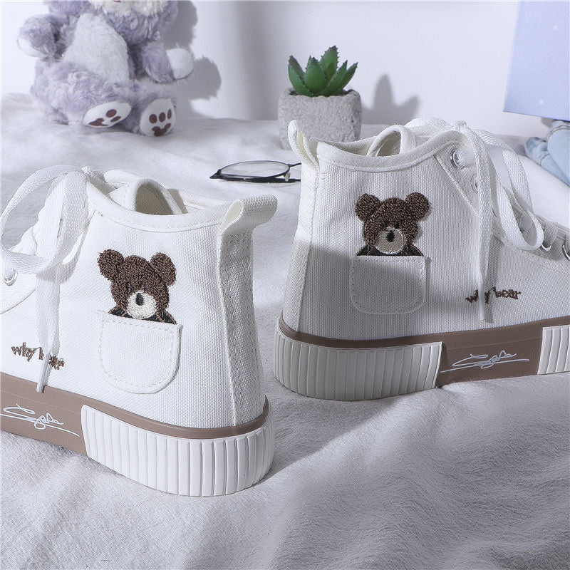 Womens Cute Bear Canvas Sneakers High Top