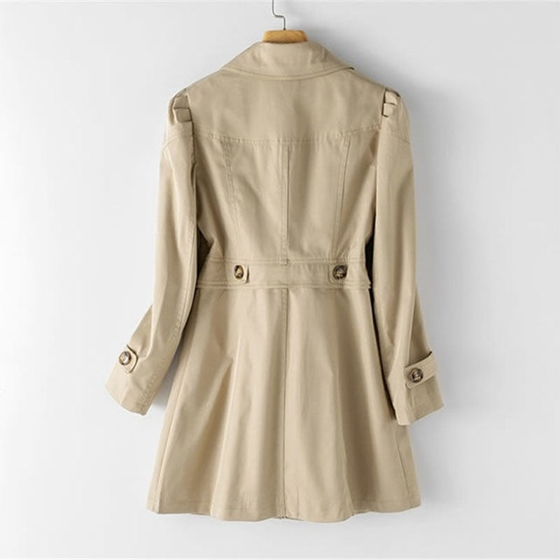Women Trench Coat Solid Pocket Single-Breasted Mid Long Casual Jacket