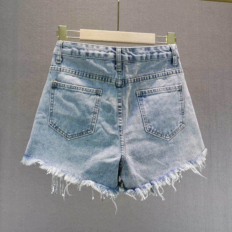 Women Denim Shorts Tassels Jean Shorts