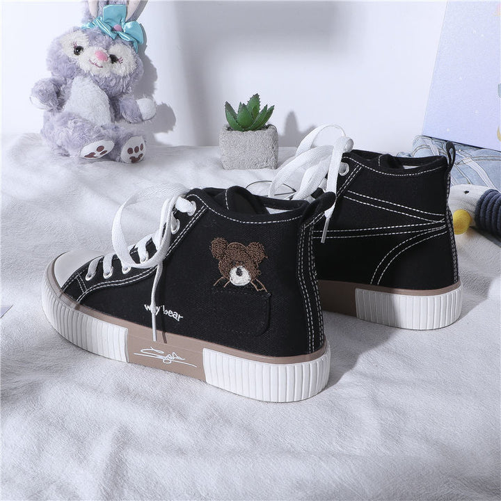 Womens Cute Bear Canvas Sneakers High Top