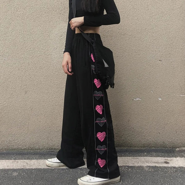 Pink Heart Pants High Waisted Straight Leg Girls Fashion